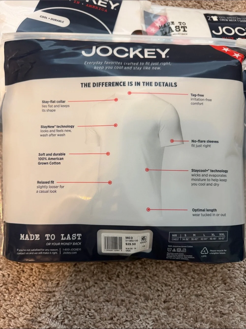 Jockey Men's White 2-Pack Crew Neck Cotton T-Shirts (6 total)